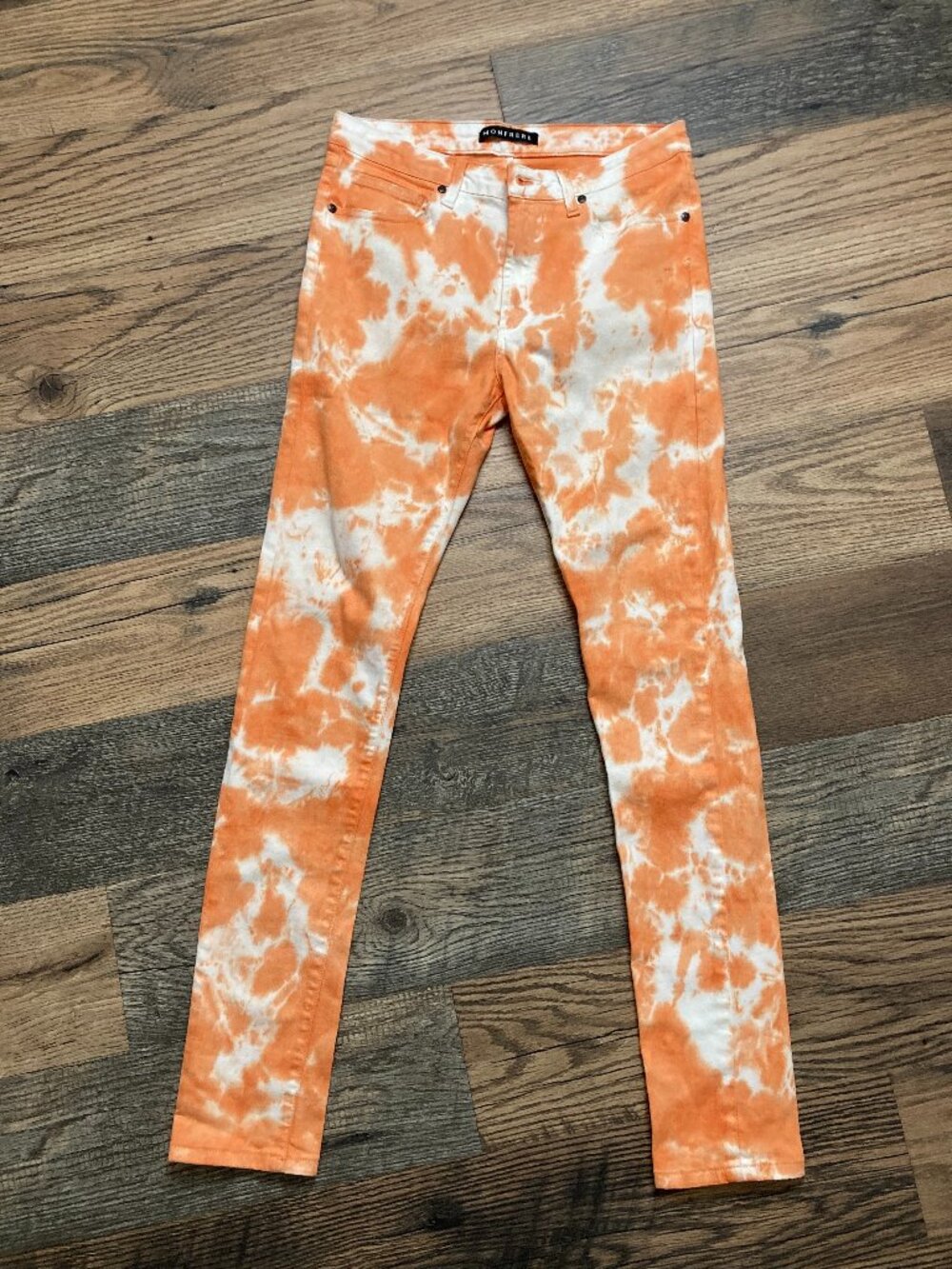 Monfrère Skinny Fit Jeans Women Orange White Tie Dye Stretch Denim Size W30xL31